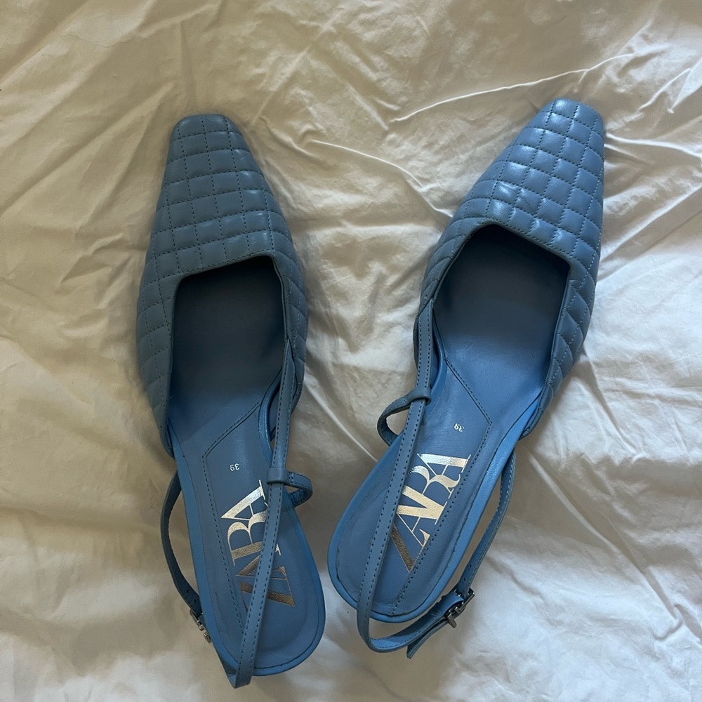 Zara Quilted Slingback Flats in Light Blue - Picture 3 of 4